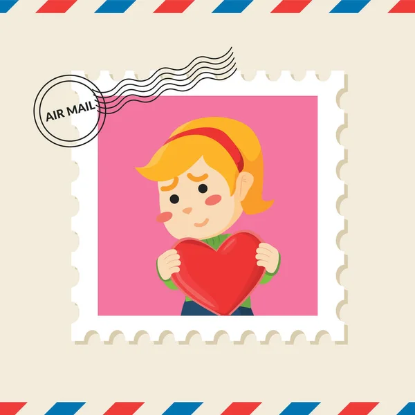Κορίτσι Αγάπη Επιστολή Γραμματόσημο Στον Φάκελο Αλληλογραφίας Αέρα — Διανυσματικό Αρχείο