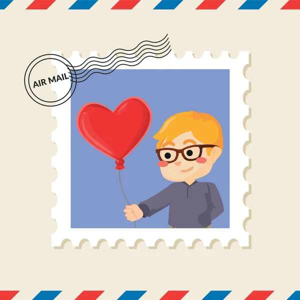 空気メールの封筒の少年愛の手紙切手 — ストックベクタ