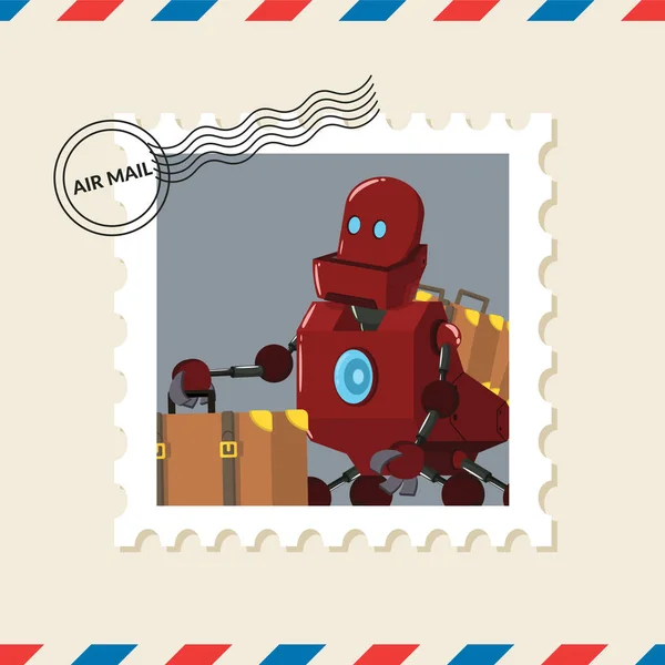 Μεταφορέας Ρομπότ Γραμματόσημο Στον Φάκελο Αλληλογραφίας Αέρα — Διανυσματικό Αρχείο