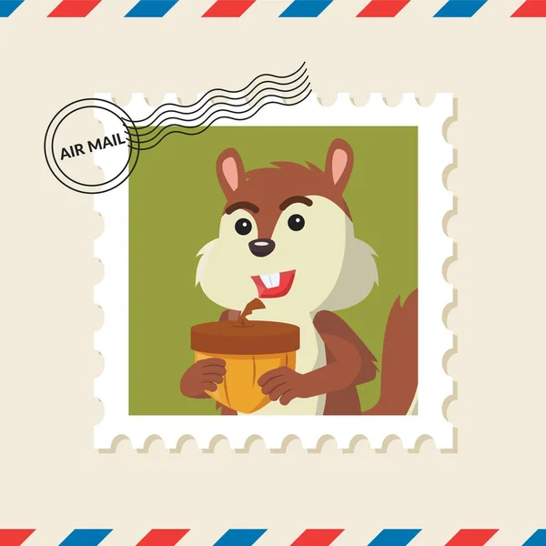 Carimbo Postal Esquilo Envelope Correio Aéreo — Vetor de Stock