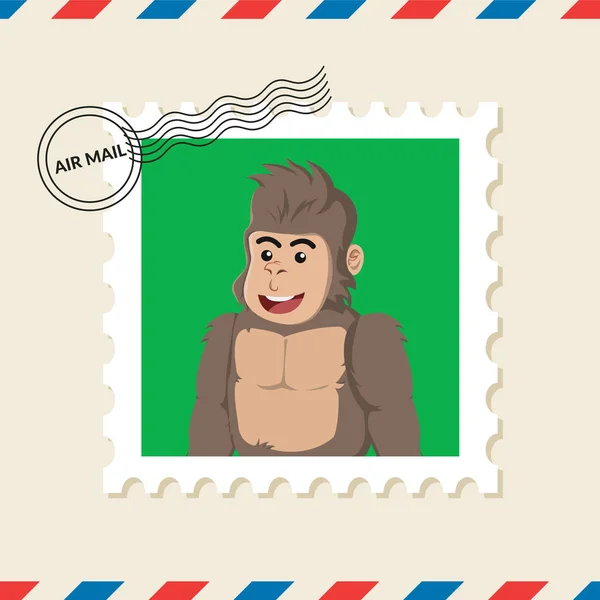 Sello Postal Gorila Sobre Correo Aéreo — Vector de stock