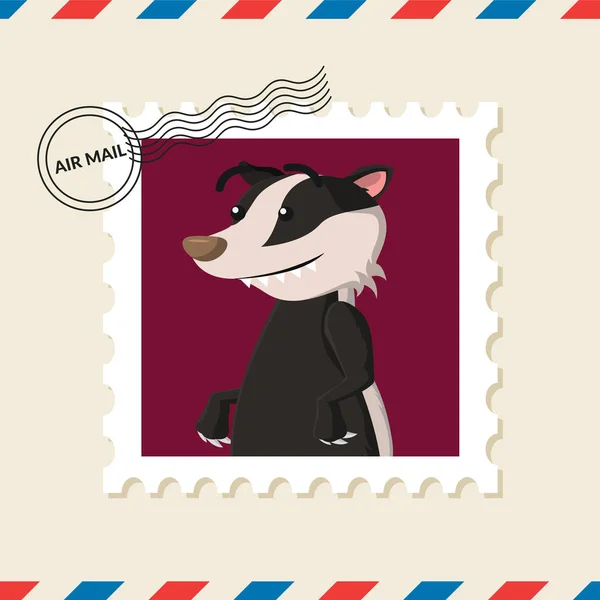 Sello Postal Tejón Miel Sobre Correo Aéreo — Vector de stock