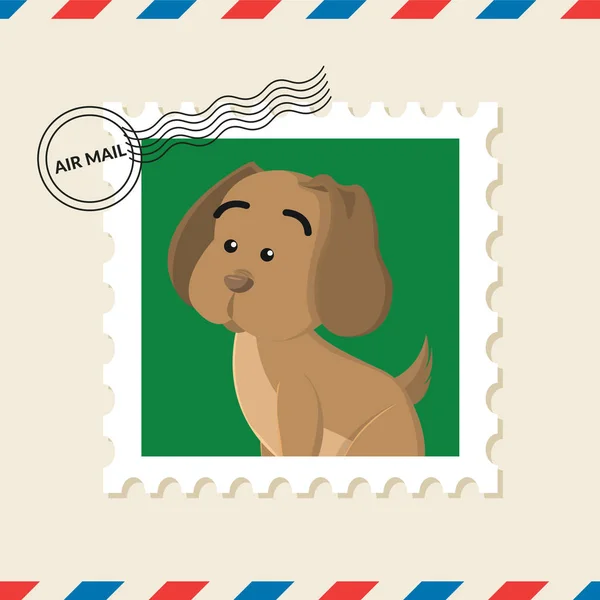 Puppy Postzegel Lucht Mail Envelop — Stockvector