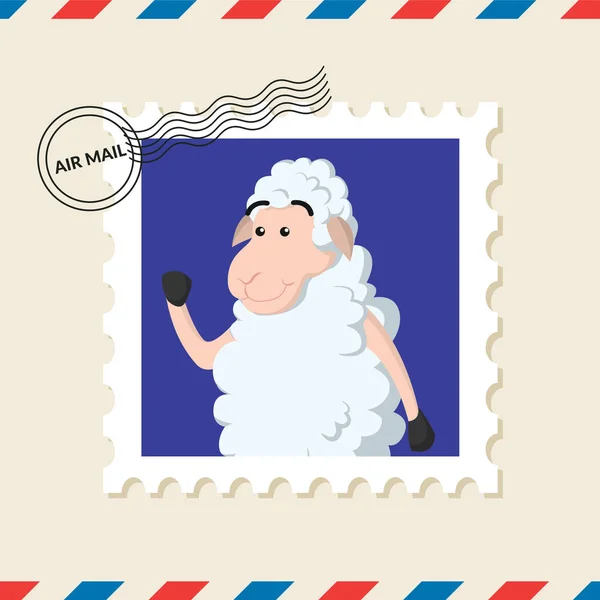 Sello Postal Oveja Sobre Correo Aéreo — Vector de stock