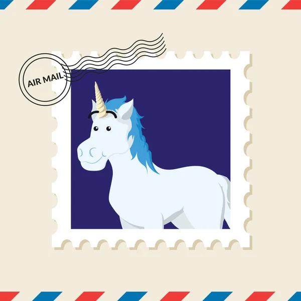 Μονόκερος Γραμματόσημο Στον Φάκελο Αλληλογραφίας Αέρα — Διανυσματικό Αρχείο