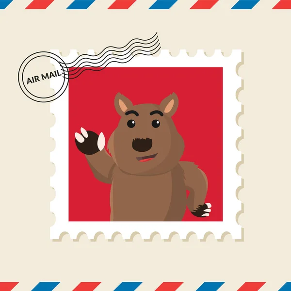 袋熊河空邮信封上的邮票 — 图库矢量图片