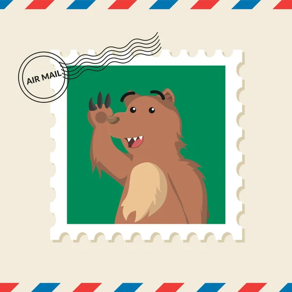 クマ空気メールの封筒の切手 — ストックベクタ