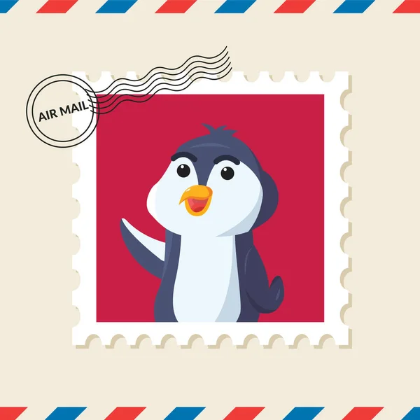 Timbre Poste Pingouin Sur Enveloppe Postale Aérienne — Image vectorielle