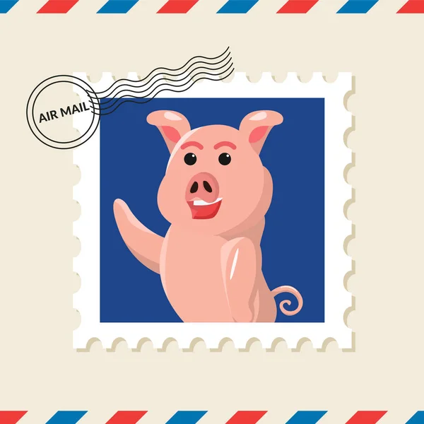 Carimbo Postal Porco Envelope Correio Aéreo — Vetor de Stock