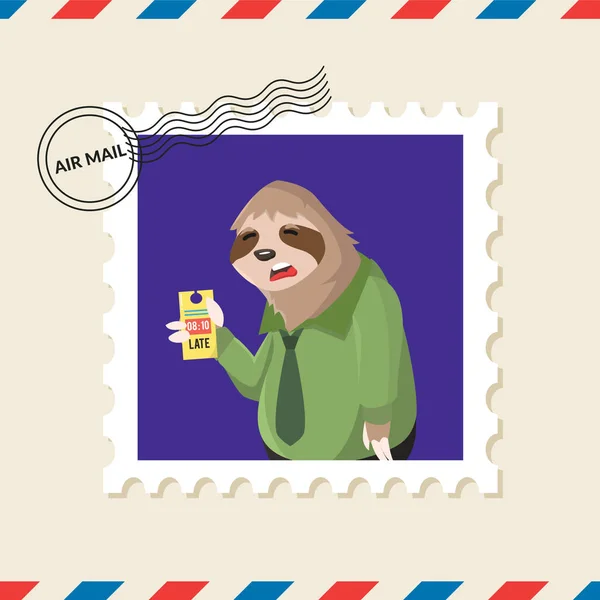ビジネス航空メールの封筒のナマケモノ切手 — ストックベクタ