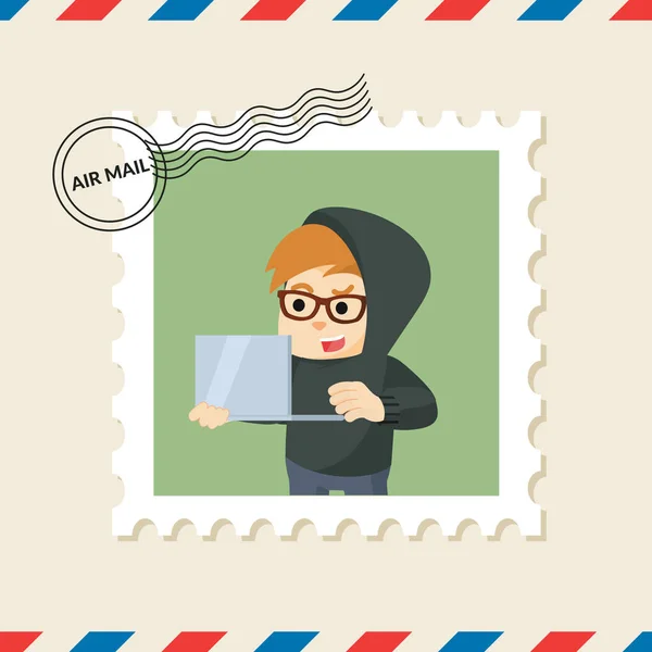 Χάκερ Γραμματόσημο Στον Φάκελο Αλληλογραφίας Αέρα — Διανυσματικό Αρχείο