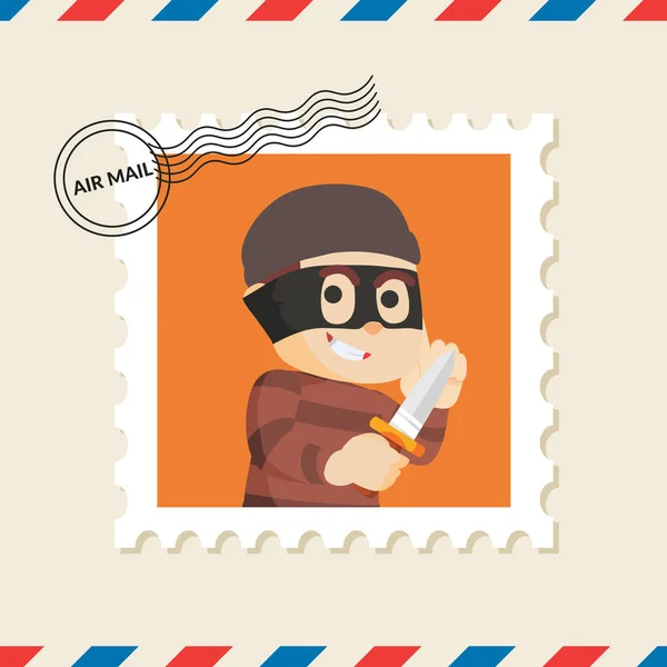 Κλέφτης Γραμματόσημο Στον Φάκελο Αλληλογραφίας Αέρα — Διανυσματικό Αρχείο