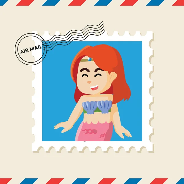 Γοργόνα Γραμματόσημο Στον Φάκελο Αλληλογραφίας Αέρα — Διανυσματικό Αρχείο