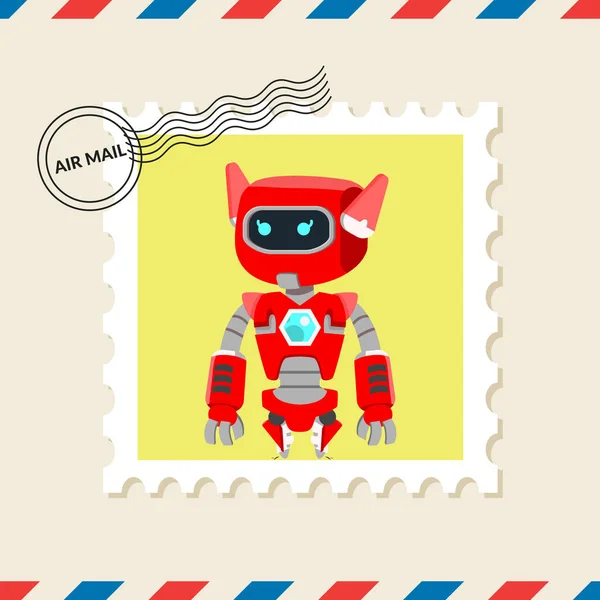 Robot Chica Sello Postal Sobre Correo Aéreo — Vector de stock
