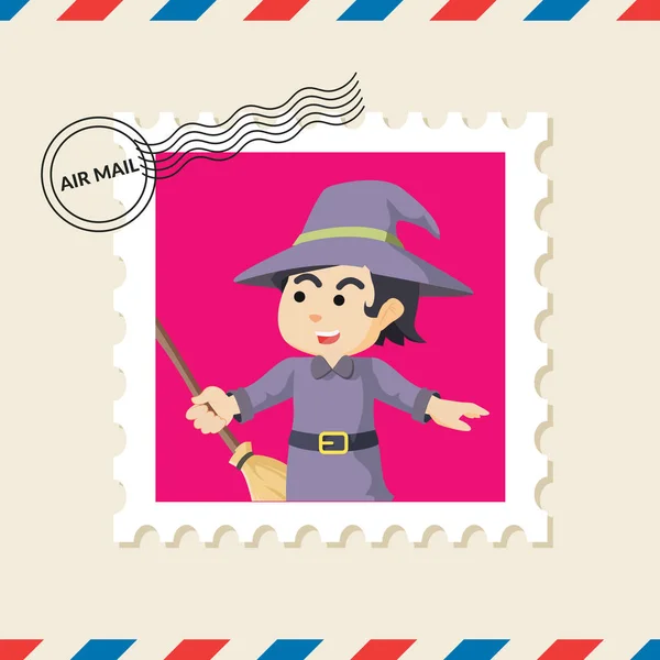 空気メールの封筒の魔女少女切手 — ストックベクタ