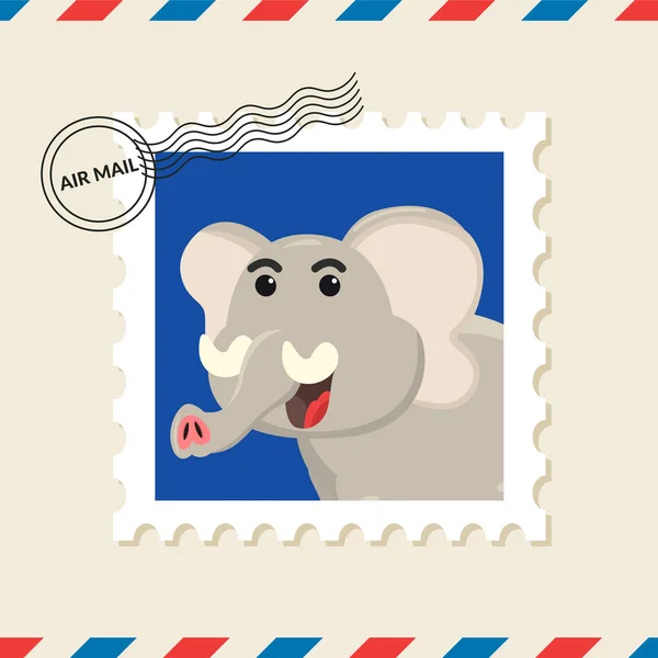 Sello Postal Elefante Sobre Correo Aéreo — Vector de stock