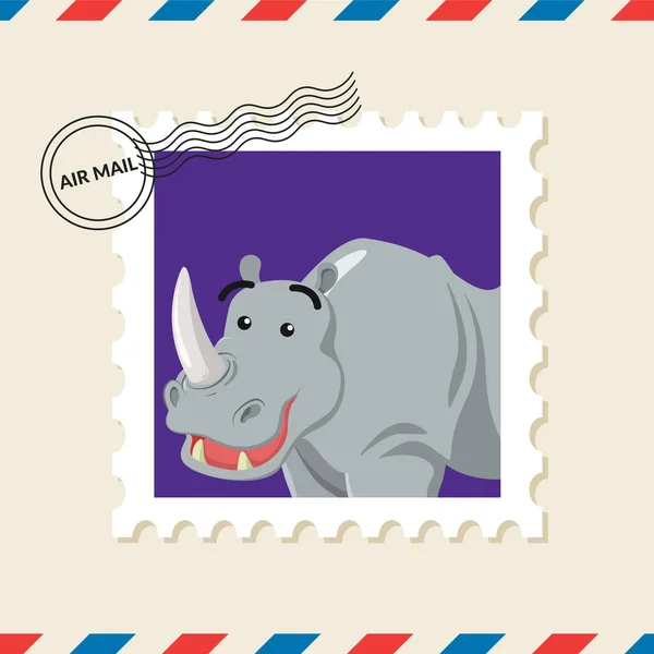 Sello Postal Rhino Sobre Correo Aéreo — Vector de stock