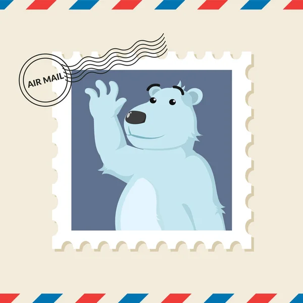 Почтовая Марка Белого Медведя Конверте Авиапочты — стоковый вектор