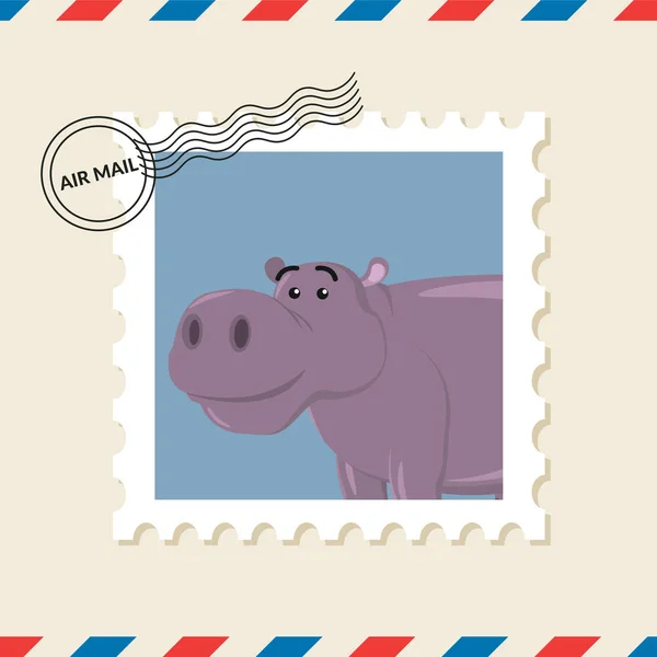 Ιπποπόταμος Γραμματόσημο Στον Φάκελο Αλληλογραφίας Αέρα — Διανυσματικό Αρχείο