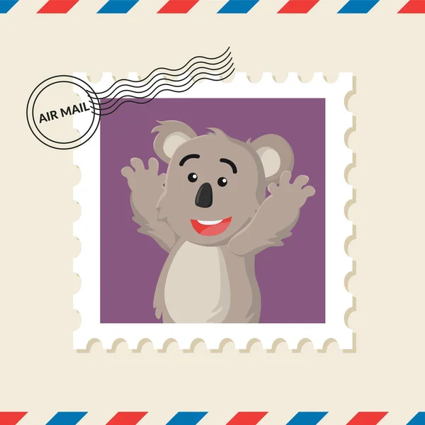 考拉邮票在航空邮件信封 — 图库矢量图片