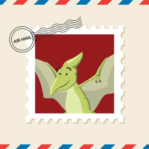 プテラノドン空気メールの封筒の切手 — ストックベクタ