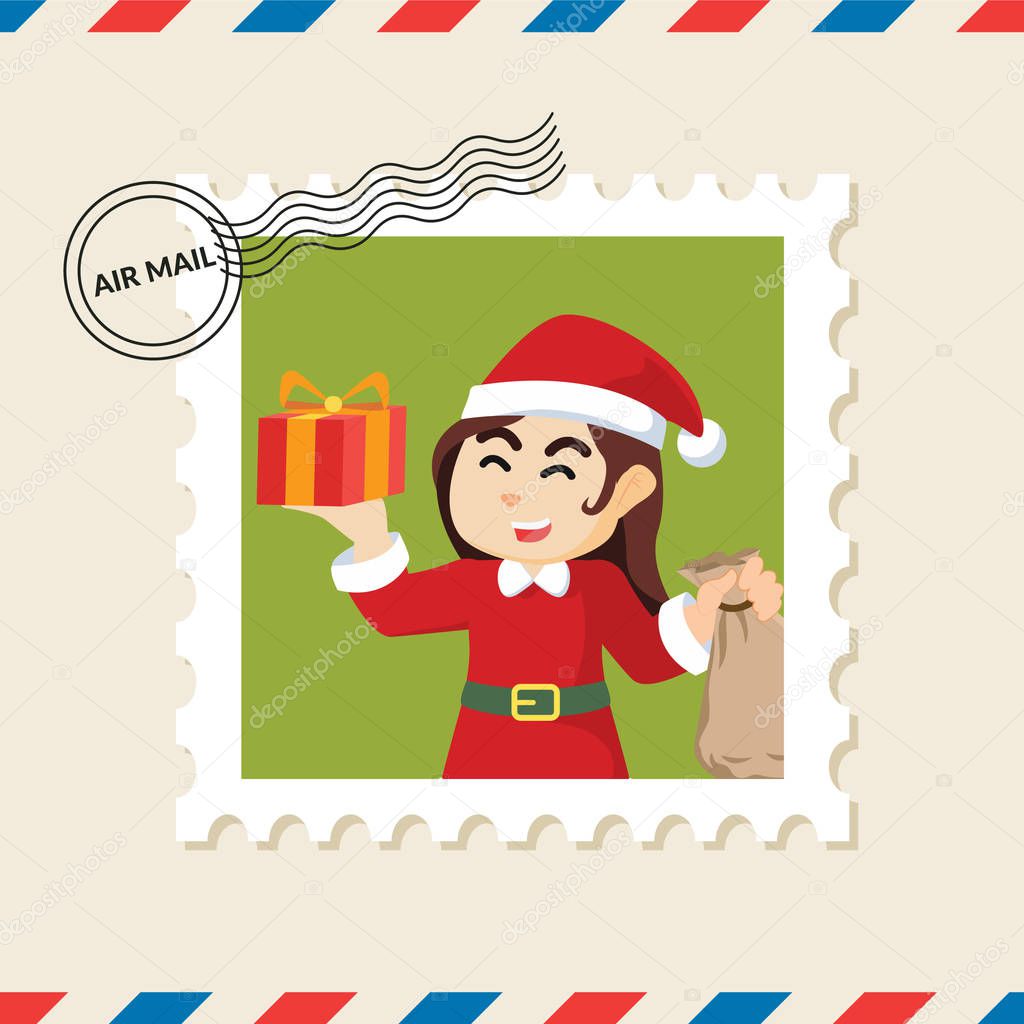 Christmas girl postage stamp on air mail envelope