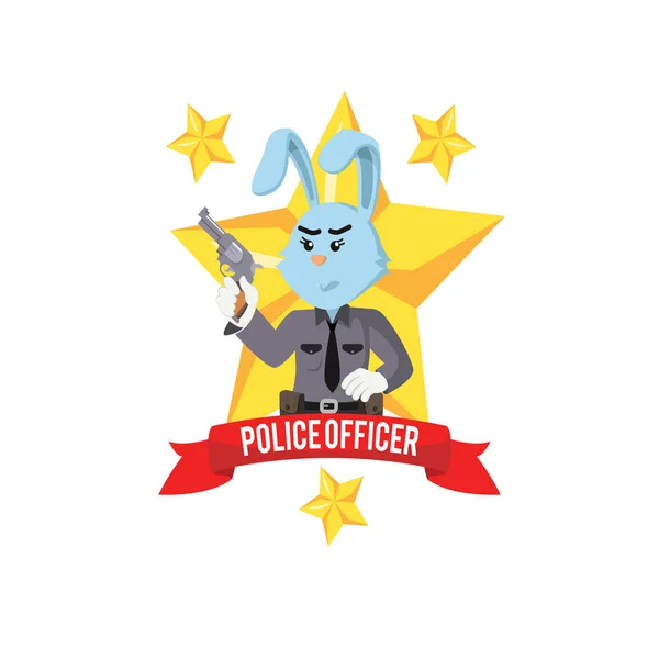 Yıldız Amblemi Vektör Illüstrasyonlu Tavşan Polisi — Stok Vektör