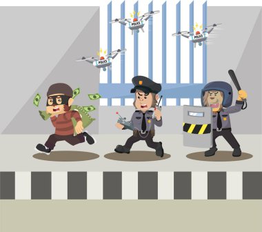 Polis hayvanları para hırsızlarını yolda kovalar.