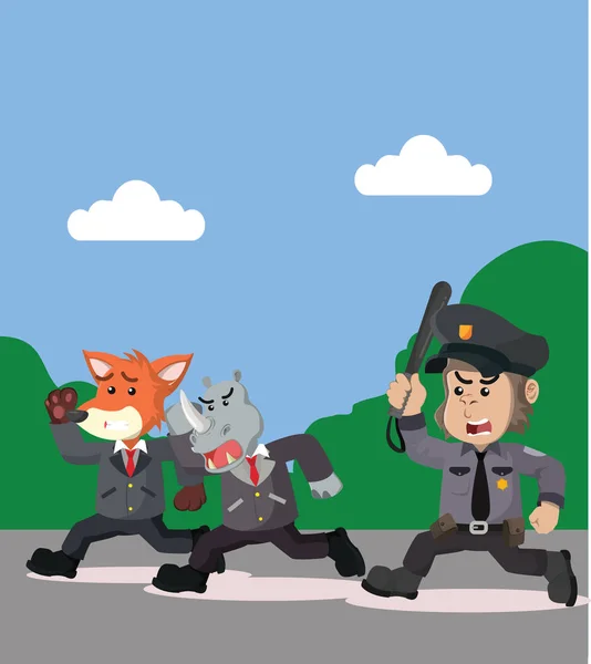 Business Animals Chased Police Vector Illustration — Stock Vector