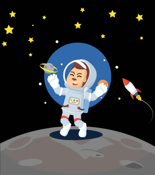 Astronautas Mono Feliz Con Vector Galaxia Ilustración — Vector de stock