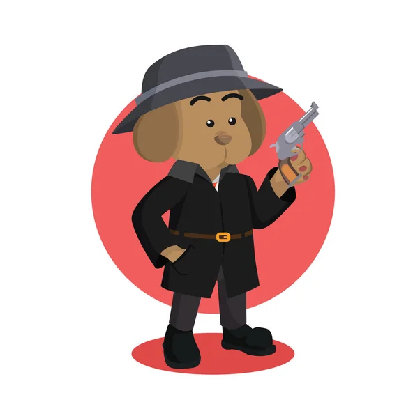 Detektyw Pies Trzyma Pistolet Wektor Ilustracja — Wektor stockowy