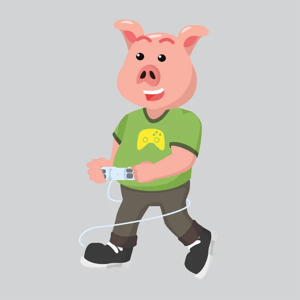 Gros Porc Nerd Tenant Console Jeux Vecteur — Image vectorielle