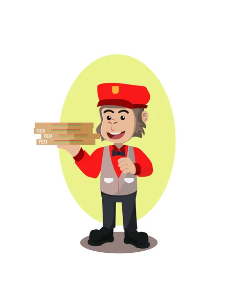 Gorila Pizza Courier Vector Ilustración — Vector de stock