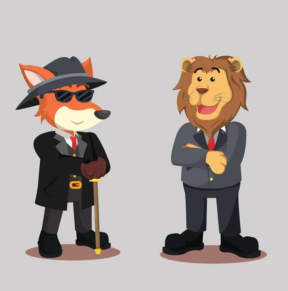 Löwe Und Mafia Fuchs Vektor Illustration Design — Stockvektor