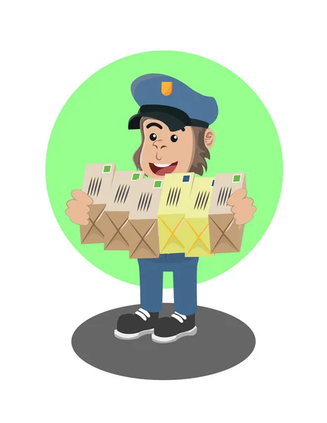 Gorilla Postman Hold Many Packet Vector Illustration — ストックベクタ