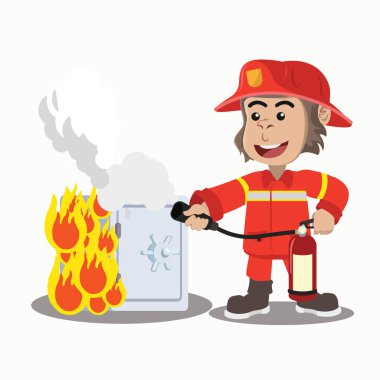 Goril yangın söndürücü yanan kasayı söndürdü.