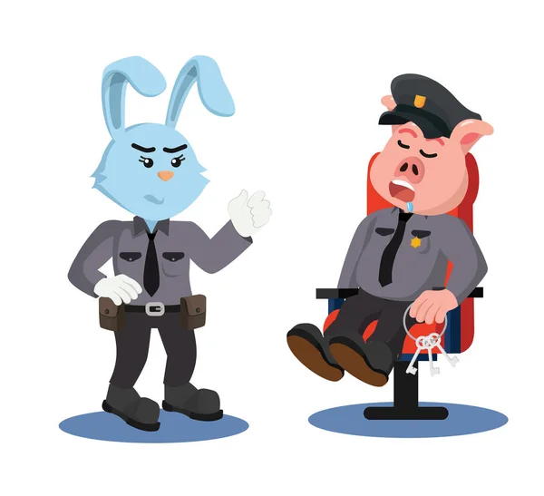 Police Rabbit Angry Police Pig Vector — Stock Vector