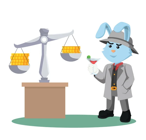 Mafia Rabbits Pay Attention Coin Scales — Stock Vector
