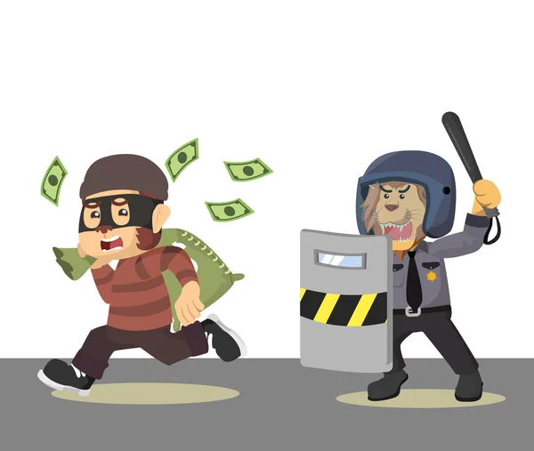 Ladrones Dinero Perseguidos Por Vector Policía — Vector de stock