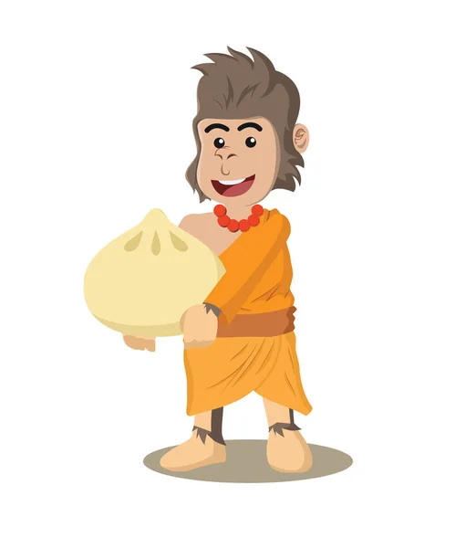 Gorilla Monk Holding Bun Vector Illustration — Stock Vector