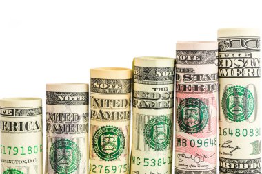 yükselen adımları tüm Amerikan Doları banknot rulo yapılmış 