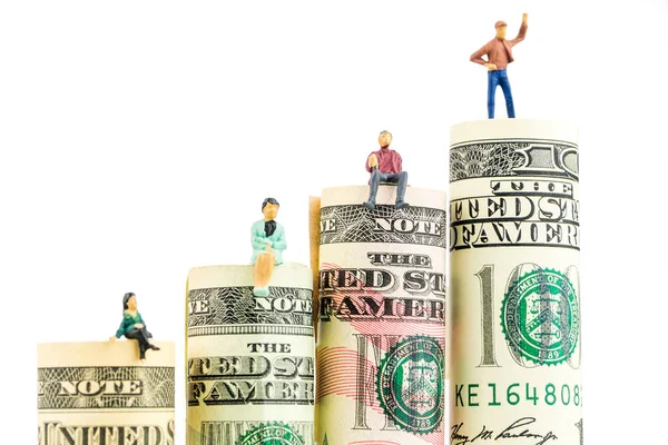 Miniature figurine with victory gesture on most valued american dollar — Stock Photo, Image