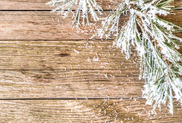 Trä skrivbord med vinter tid natur — Stockfoto
