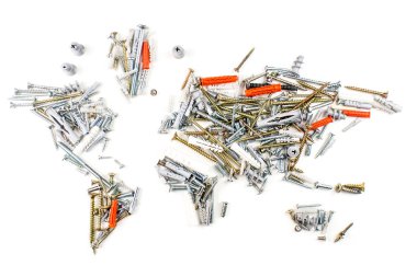 Dünya Haritası yapılmış vida ve bağlantı elemanları 