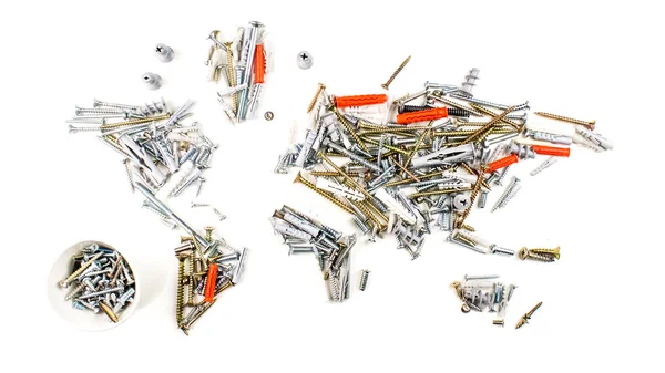 Dünya Haritası yapılmış vida ve bağlantı elemanları 