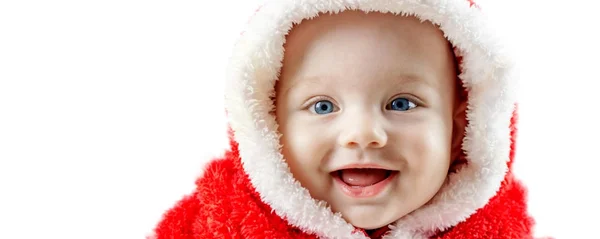 微笑的男婴，圣诞老人衣服 — 图库照片