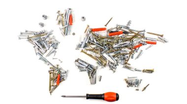 vida ve bağlantı elemanları tornavida ile yapılan Dünya Haritası