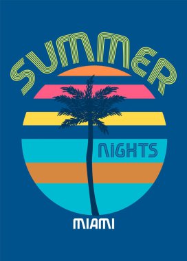 Miami yaz, - t - gömlek baskı poster vektör çizim