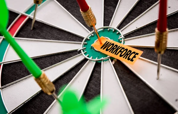 Dartboard with sticker and lettering — Stock Photo, Image