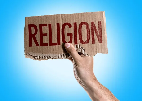 Karton işareti din ile — Stok fotoğraf